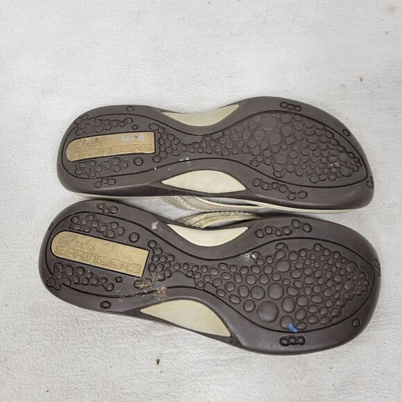Clarks Sandals Womens Size 8.5 Tan Leather Flip Flop Shoes Pool Beach Summer - Picture 7 of 13